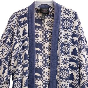 VTG Bill Blass Terrycloth Mens Robe Lodge Cabin Nordic‎ Polar Bear Snowflake Spa